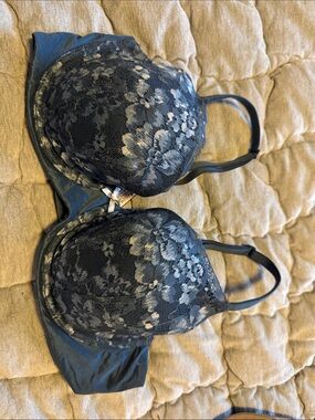 Lace Overlay Demi Bra - Navy